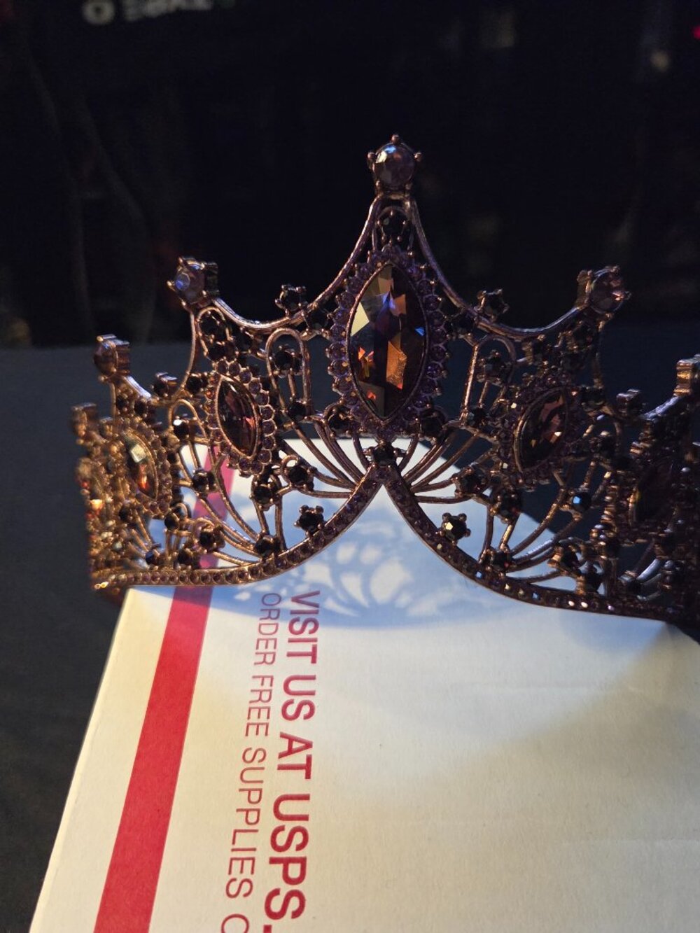 Baroque Black Crystal Queen Tiara - Gothic Wedding & Cosplay Crown - New